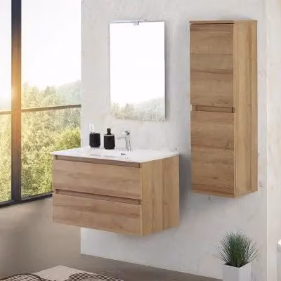 Mobile bagno sospeso Kleo in rovere africa con cassetti soft-close, L: 80 cm, P: 45,1 cm, H: 50 cm