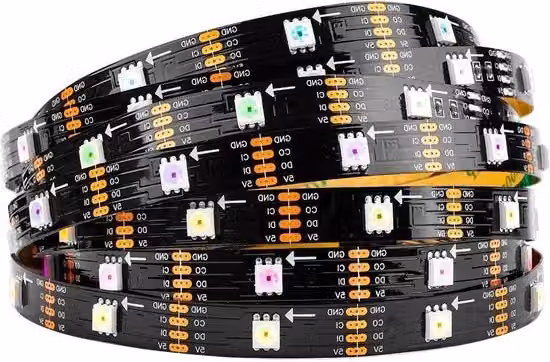 Strisce LED indirizzabili individualmente - 165ft - 5m - 30 pixel - 150 led - IP30 - non impermeabile - scheda PCB nera - DATA e CLOCK separati - alimentazione DC5V - colore completo
