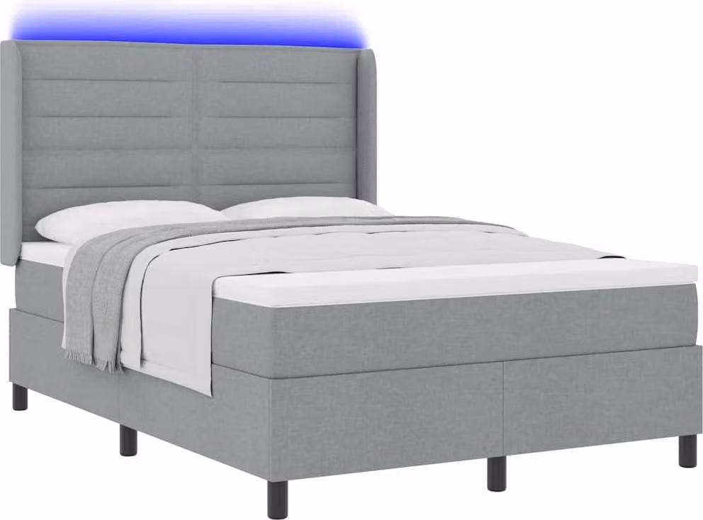 Letto a Sorgente LED Grigio chiaro 140 x 200 cm Tessuto