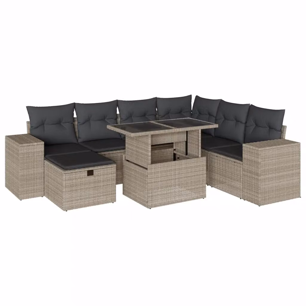 vidaXL Set Divano da Giardino a L 8pz in Polyrattan Grigio con Cuscini e Tavolino – 2