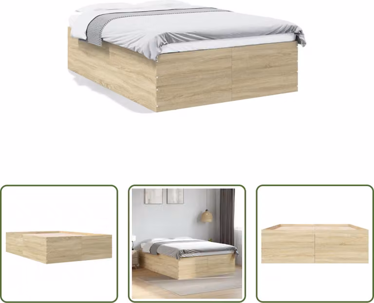 The Living Store Struttura per letto in rovere Sonoma 135x190 cm Materiale a base di legno