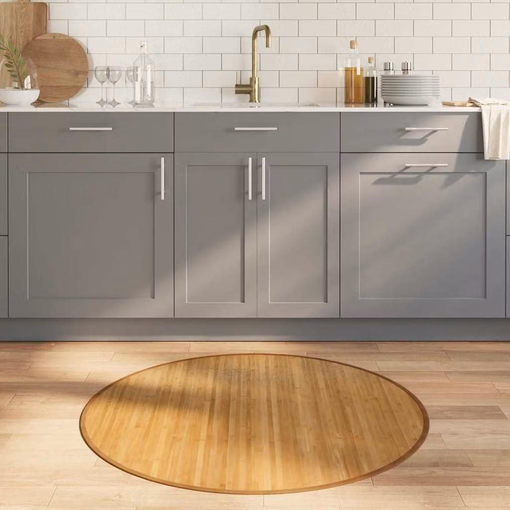 Tappeto rotondo vidaXL in bambù e polipropilene, colore beige e marrone, Diametro: 100 cm