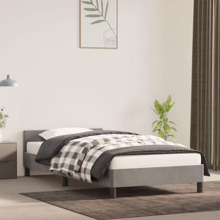 The Living Store Struttura letto con testiera in velluto grigio chiaro 90x200 cm