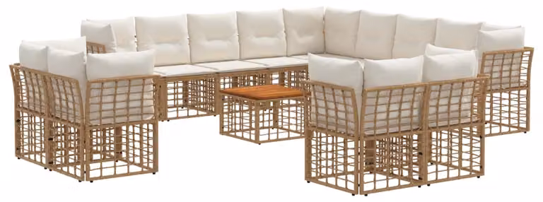 Set di divani da esterno 14 pcs Naturale e Bianco Crema