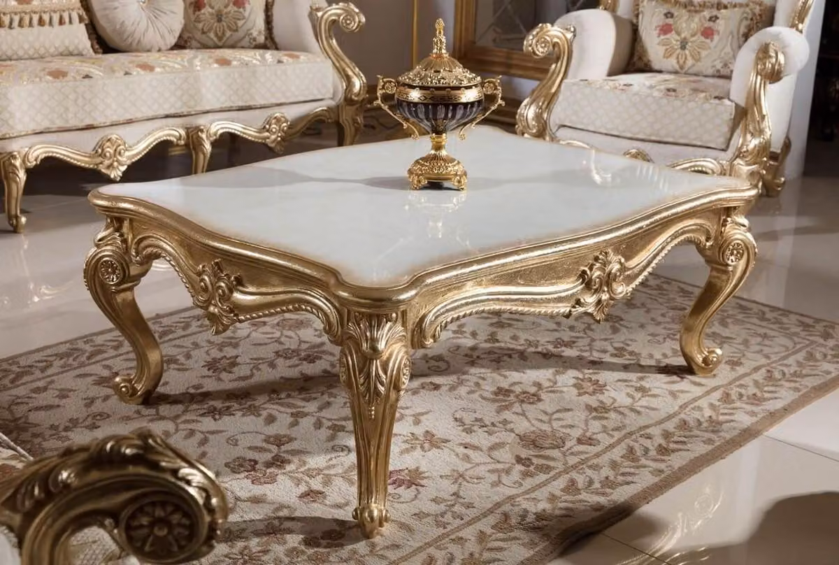 Casa Padrino tavolino barocco bianco/oro - Sontuoso tavolo da salotto in stile barocco - Mobili da salotto in stile barocco - Mobili barocchi - Arredamento da salotto barocco