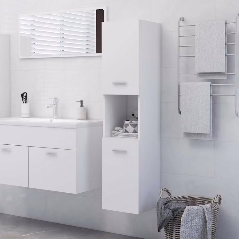 Mobile da bagno moderno vidaXL in legno bianco con ante a battente e ripiani interni L/P/H: 30 x 30 x 130 cm