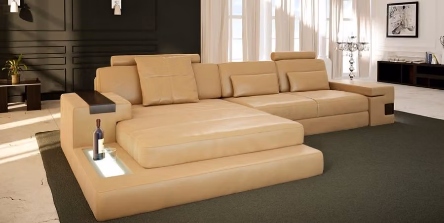 Leder L-Form Wohnlandschaft Big XXL Sofa + USB Polster Ecke Garnitur