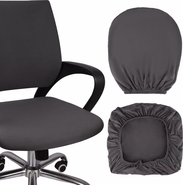 Sedia da ufficio con rivestimento grigio scuro, lavabile, in poliestere, altezza schienale regolabile da 38 a 48 cm, coprisedia per ufficio