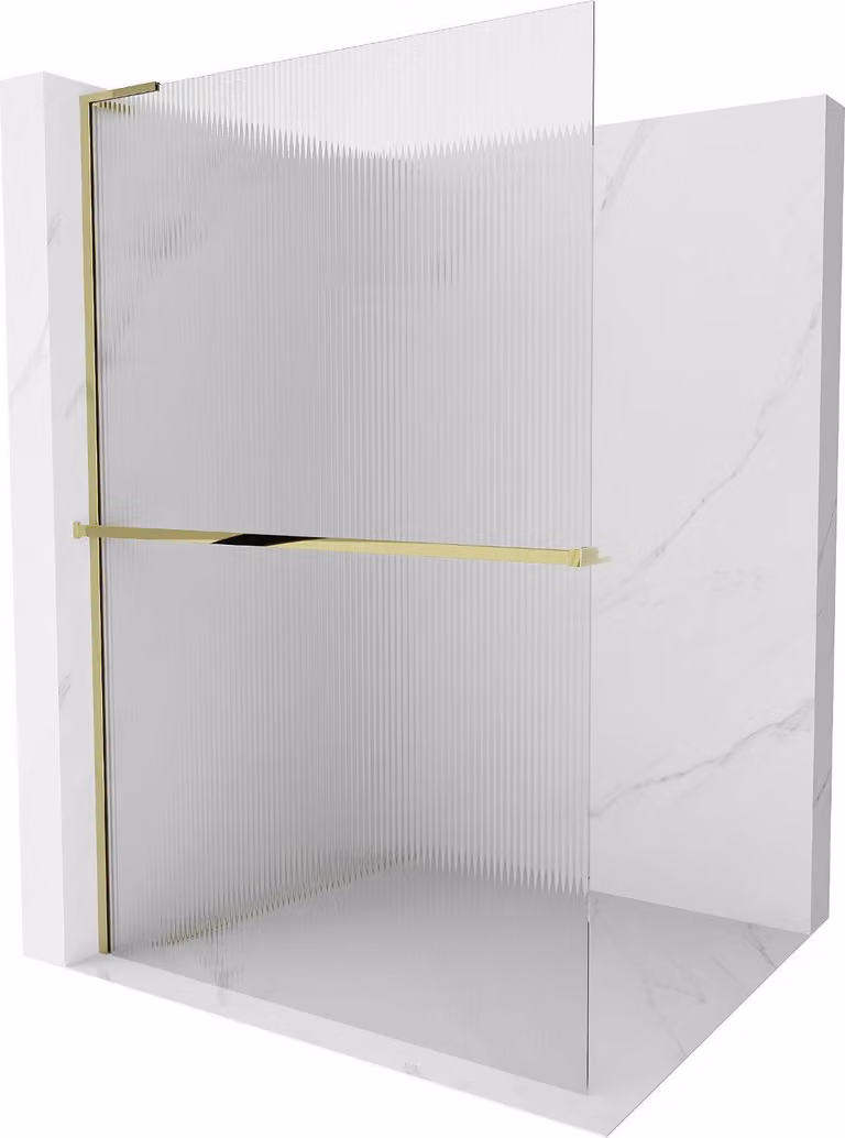 Mexen Kioto+ L parete doccia con mensola Walk-in 110 x 200 cm, striature, oro - 800-110-123-50-09