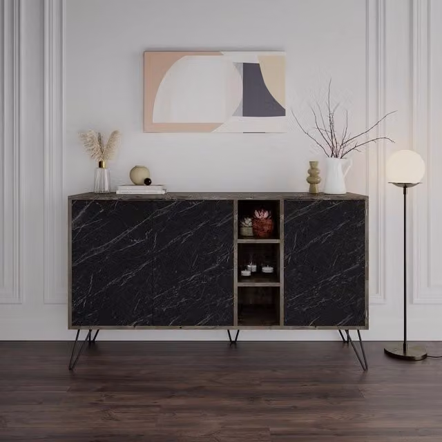 Madia 3 ante effetto marmo nero Clara Bender 142x35,5x83h colore dark coffe