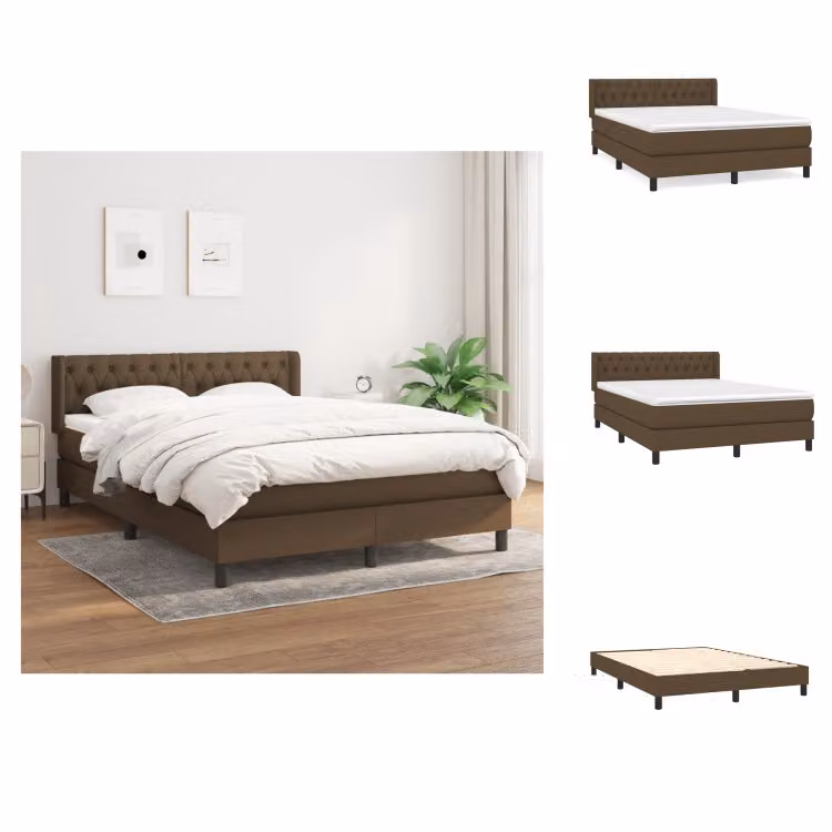 vidaXL Letto a molle con materasso in tessuto marrone scuro 140x200 cm - Letti e strutture letto