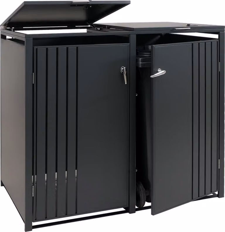 coperchio per cestino a 2 scomparti HWC-O67, cestino con coperchio, metallo 122x132x84cm 53kg ~ antracite