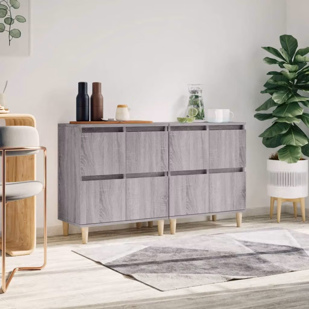 Set di 2 credenze vidaXL in legno multistrato e MDF, colore grigio, L 60 cm x P 35 cm x H 70 cm