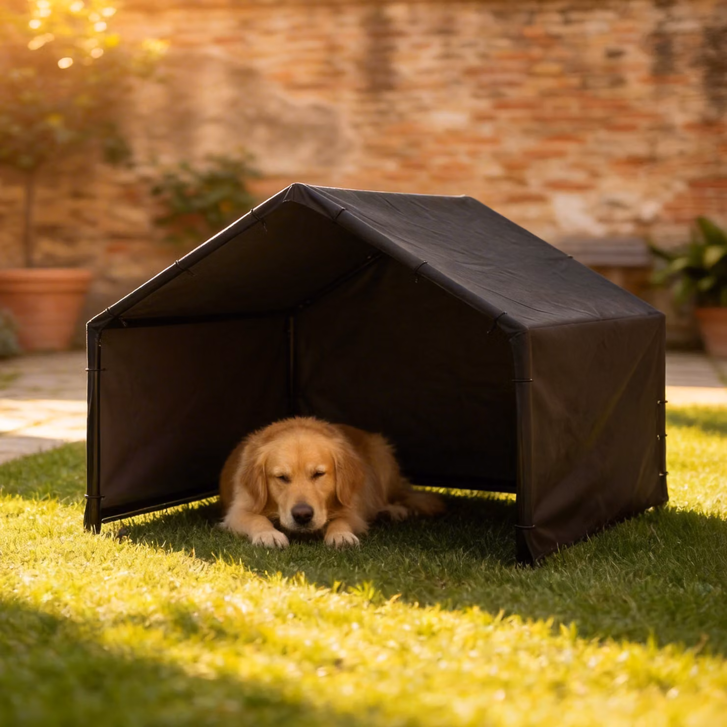 Cuccia per cani da esterno PawHut in tessuto Oxford nero, adatta per cani piccoli, medi e grandi, L/P/H: 125 x 110 x 93 cm – 2