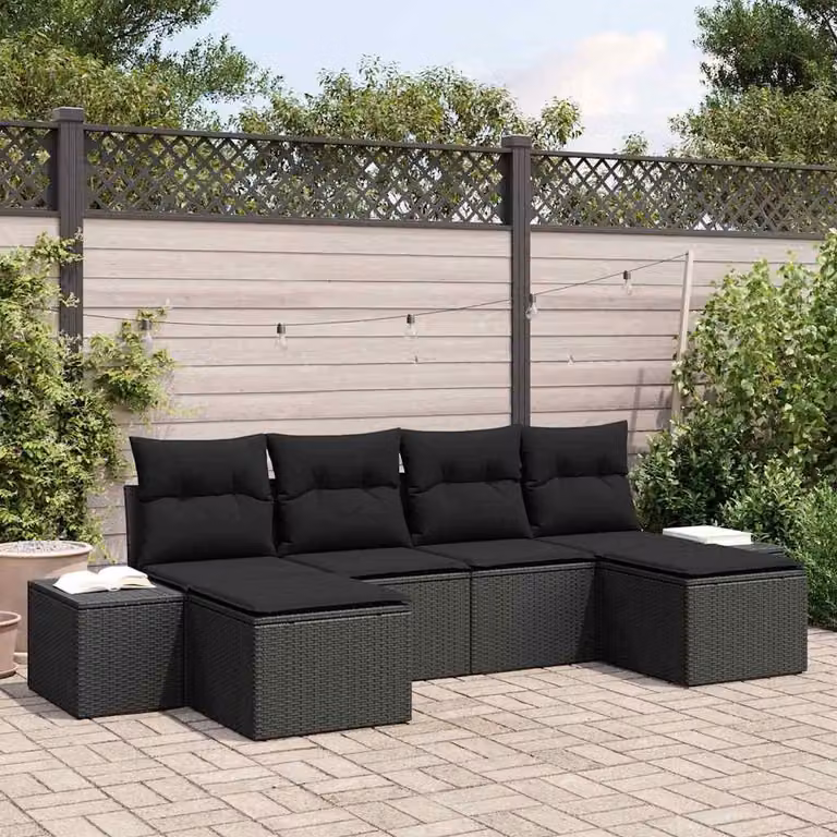Maison Exclusive - Set da giardino composto da 6 pezzi, divano in rattan sintetico nero
