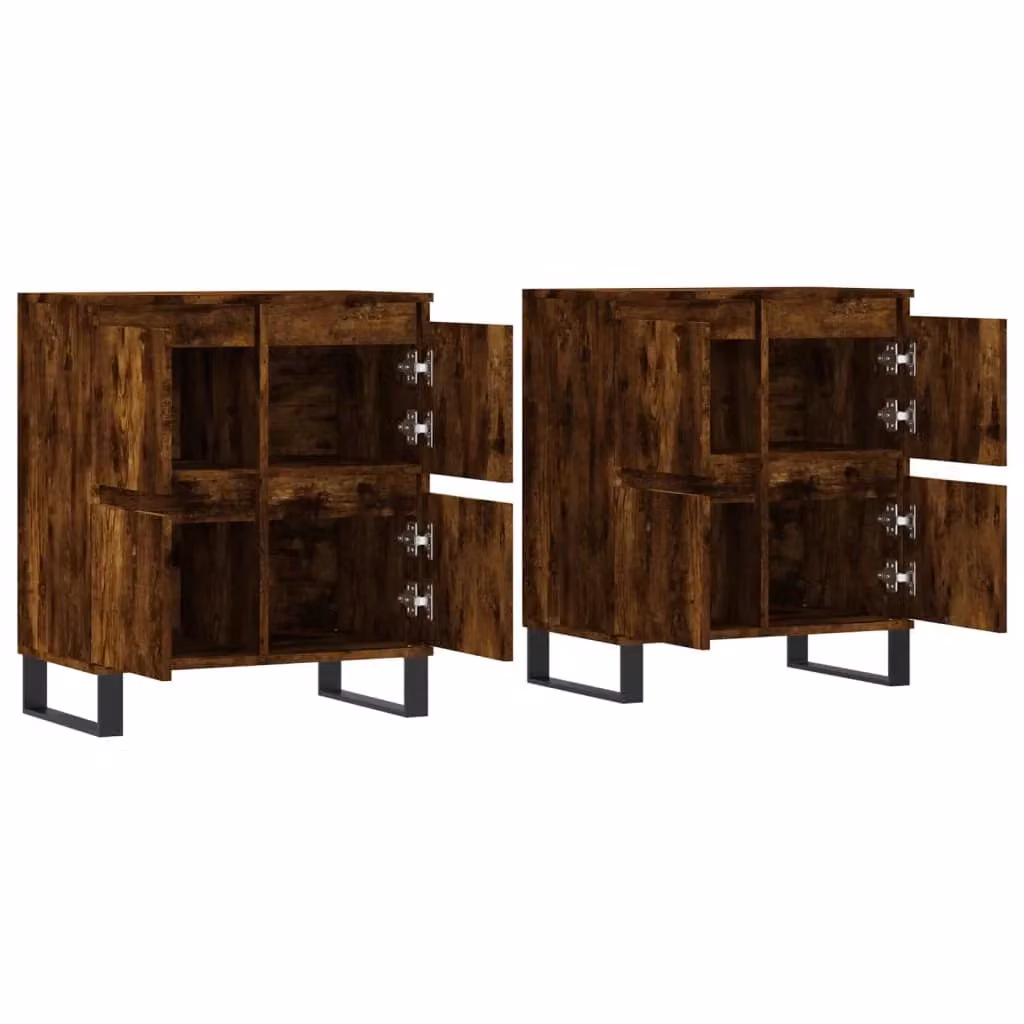 Set di 2 mobili contenitori buffet e credenza in legno MDF marrone per cucina e soggiorno L: 120 cm, H: 70 cm, P: 35 cm – 2
