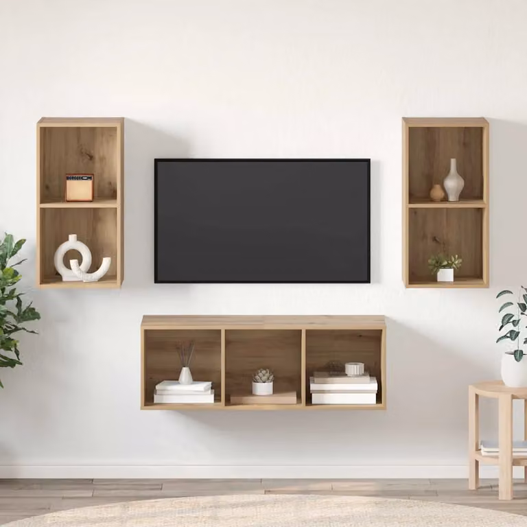 Set mobile TV moderno vidaXL in legno rovere e MDF, colore marrone e nero, L/P/H: 37 x 37 x 107 cm