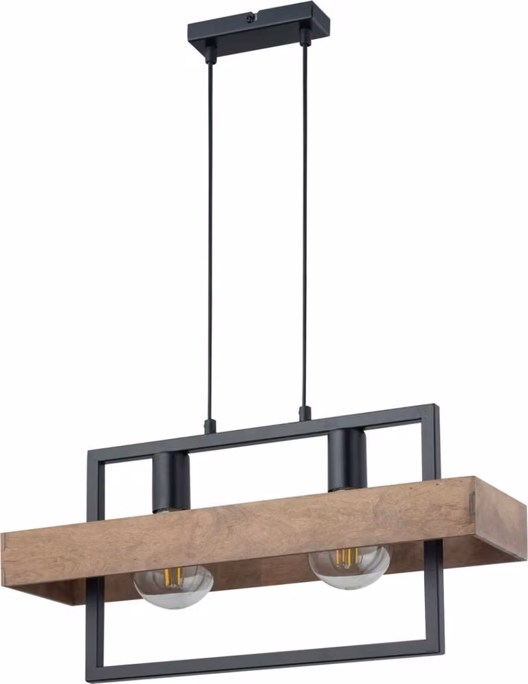 Lampada a sospensione industriale decorativa Boho doppia nera con legno Robin 2xE27 15W Sigma Lighting
