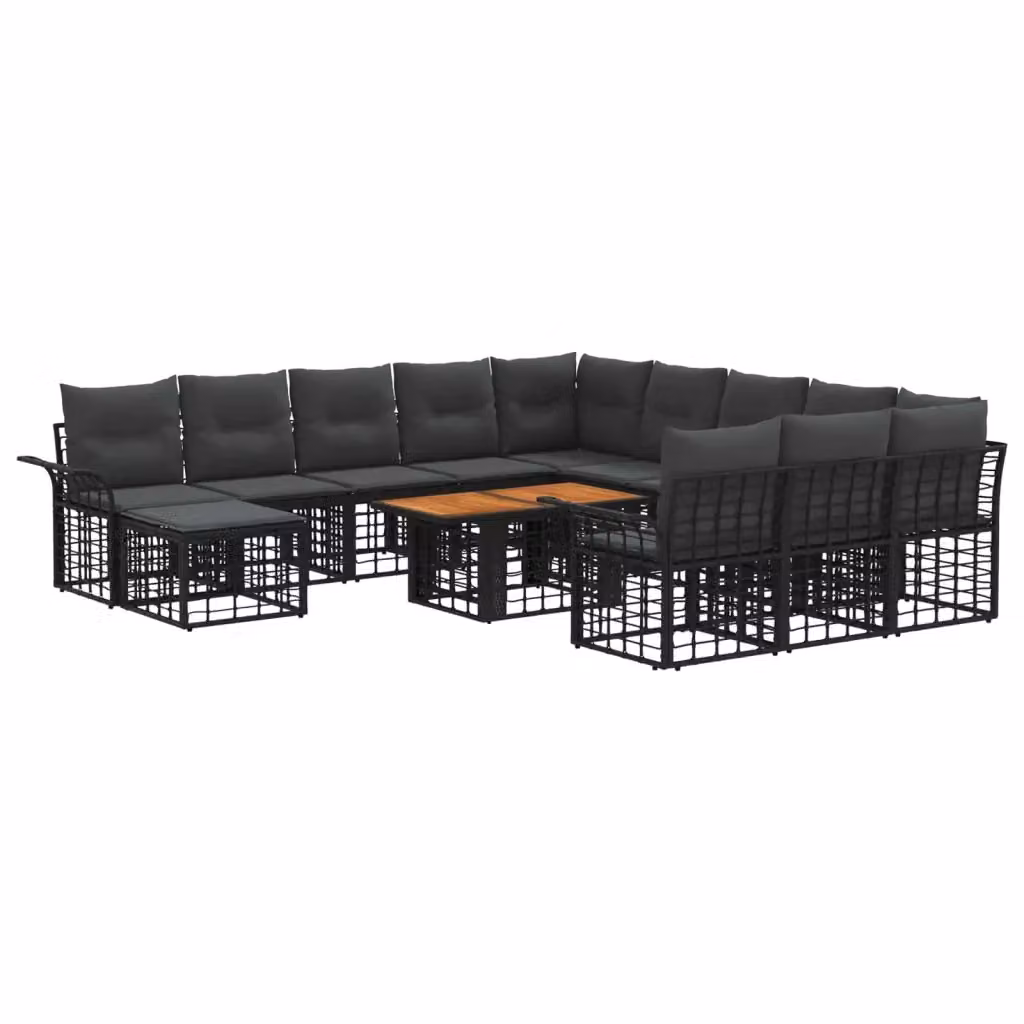 Set Divano da Giardino a L vidaXL con Poltrona, Tavolino e Ottoman, Colore Nero e Grigio, Struttura in Acciaio e Polyrattan con Cuscini Inclusi – 2