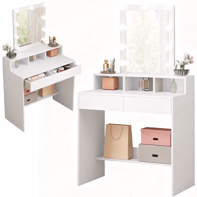 Toilette Da Trucco Con Specchio Led Per Make-Up Cosmetica  Moderna Loft 80 Cm