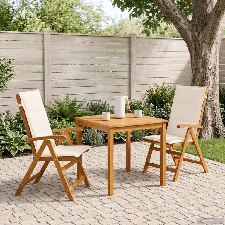 Set di 2 sedie da giardino reclinabili vidaXL in legno di acacia naturale con cuscini beige e bianchi