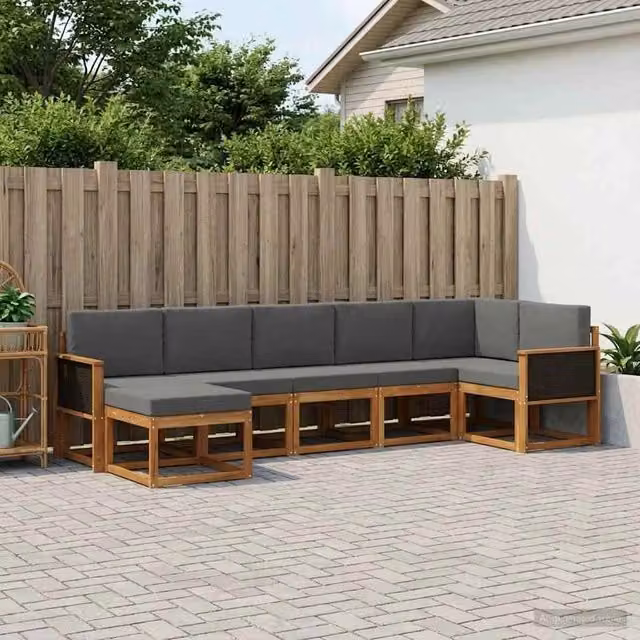 Set di divani da esterno 7 pz Naturale e Antracite Poliestere 3385383