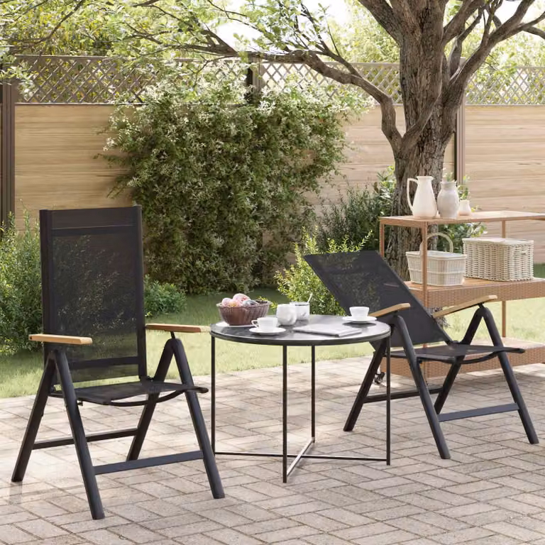 Set di 2 sedie da giardino reclinabili vidaXL in textilene nero con struttura in alluminio verniciato a polvere
