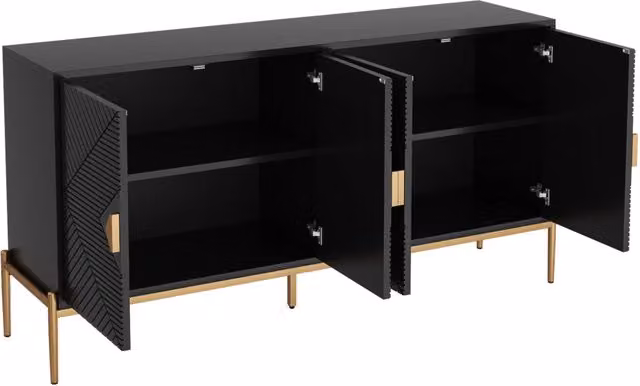 Sideboard moderno nero con schema geometrico, 162 x 40 x 80 cm, per soggiorno e sala da pranzo