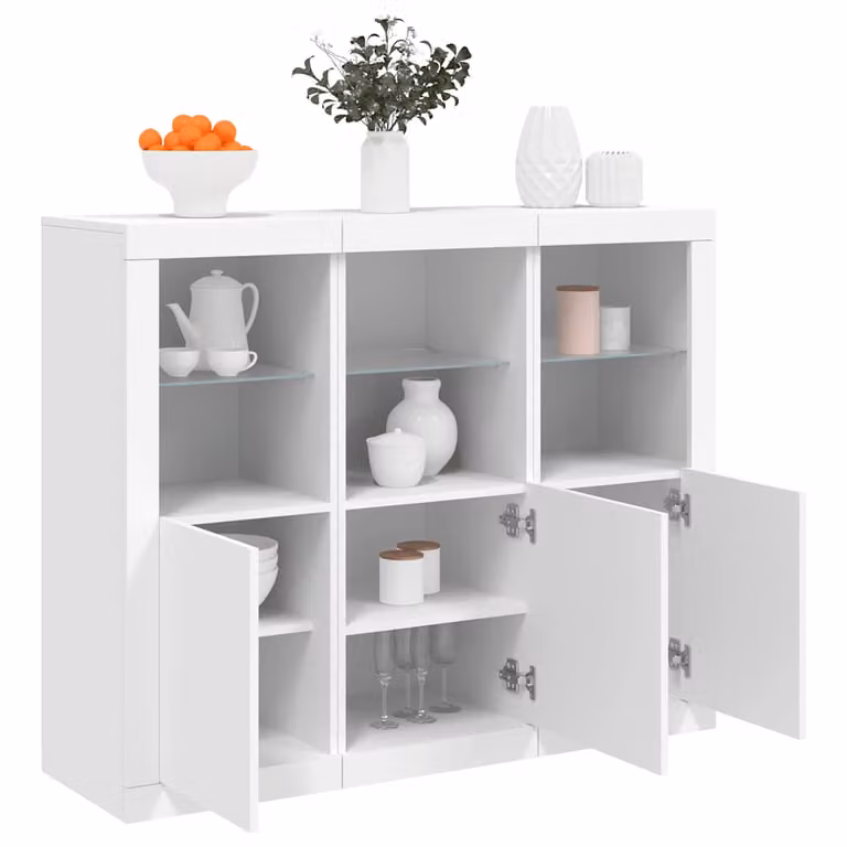 Set di 3 credenze moderne vidaXL con luci LED integrate in legno e MDF, colore bianco lucido, da appendere alla parete