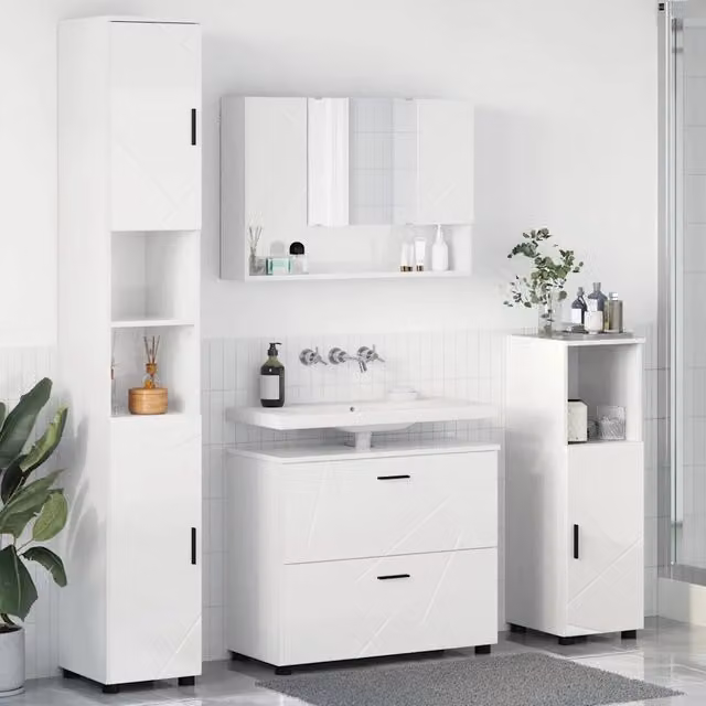 Set di mobili per il bagno 4 pz Bianco Lucido 35 x 30 x 192 cm 3393047