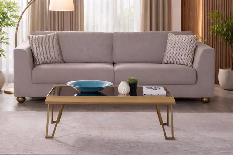 Set esclusivo per il soggiorno: divano in tessuto, elegante tavolino da caffè, composto da 2 elementi