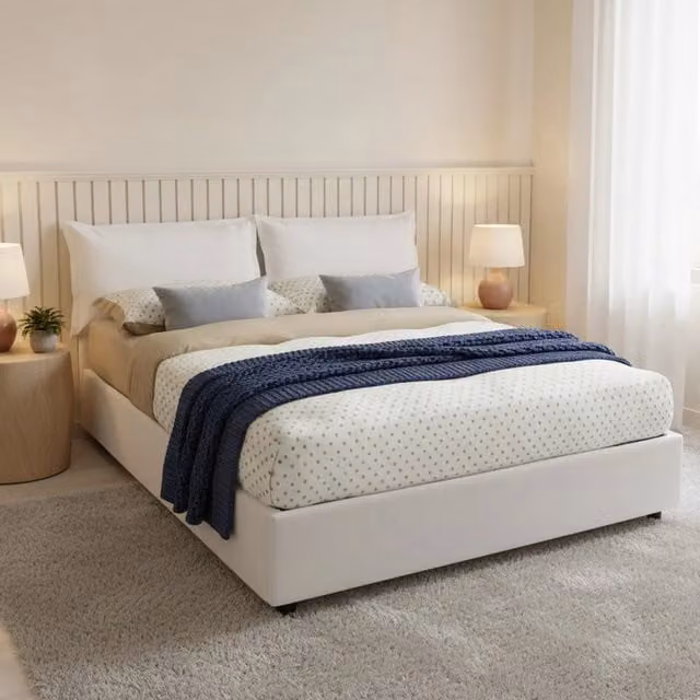 Letto Matrimoniale Amalta Talamo Italia con Contenitore a Alzata e Materasso Incluso, Bianco, 160x200 cm