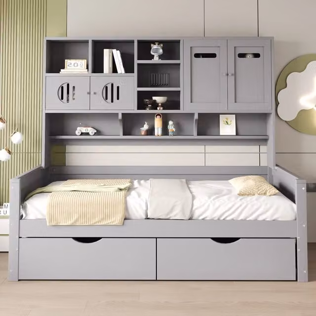 letto in legno grigio 90 x 200 cm