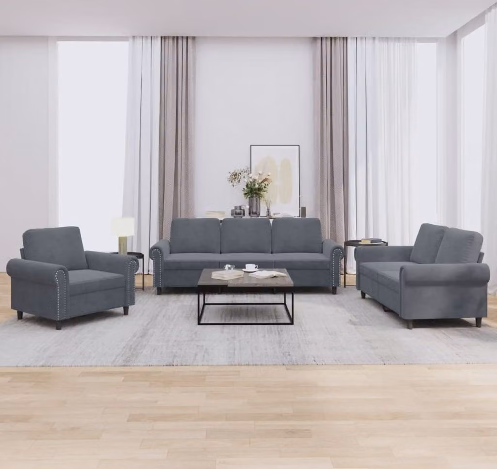 Maison Exclusive - Set divano a 3 pezzi con cuscini in velluto grigio scuro
