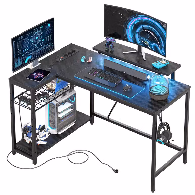Tavolo da gioco Scrivania da gioco a forma di L, 122x82 cm Scrivania con scaffale, scrivania angolare