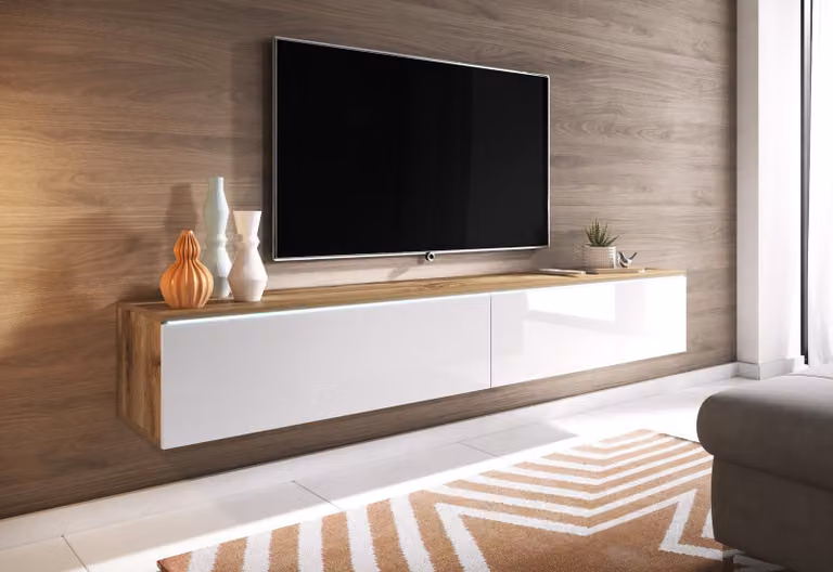 Tavolino per TV CERIE 180 - rovere wotan / bianco lucido