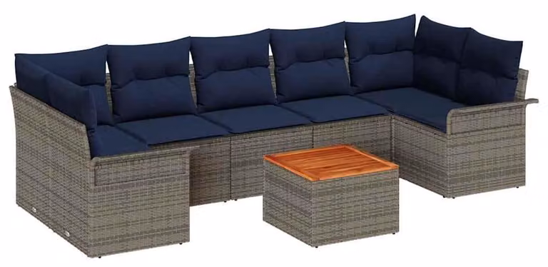 Set Divano da Giardino con cuscino 8 pcs Grigio polyrattan