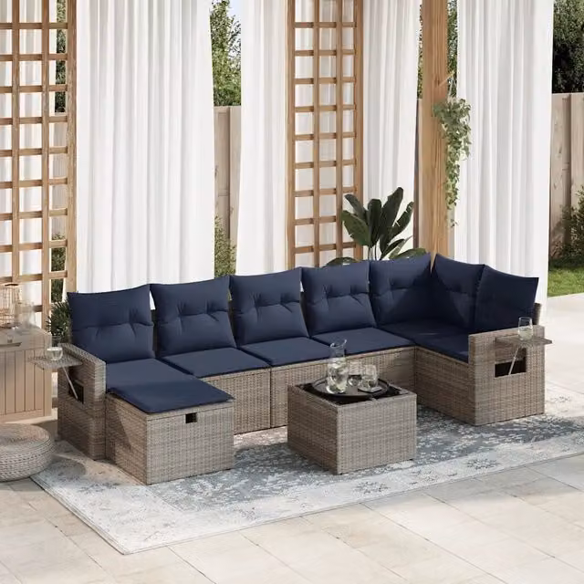 Set Divano da Giardino 8 pz con Cuscini Grigio in Polyrattan 3325517