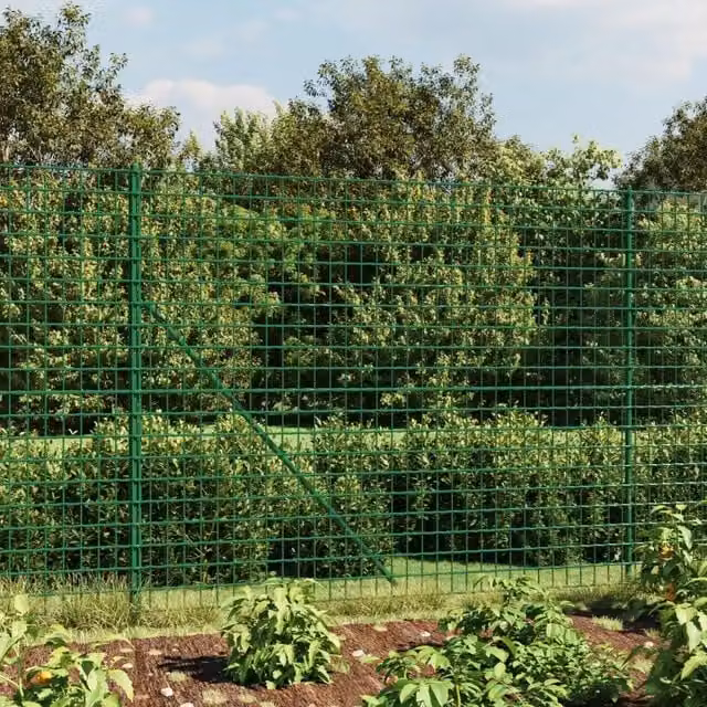 Recinzione Metallica con Flangia vidaXL Verde in Acciaio Zincato e Rivestimento PVC L: 25 m, H: 1,4 m – 1