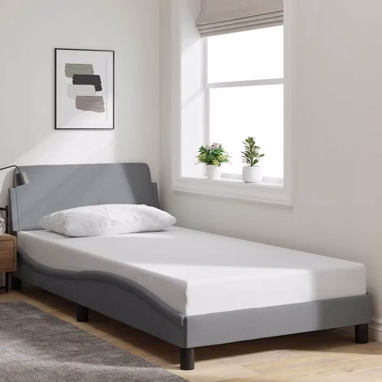 Giroletto Dover vidaXL in tessuto grigio con doghe in legno, 100x200 cm