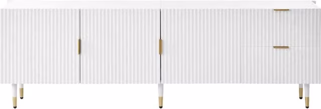 Mobile TV ¨C Minimal ¨C Bianco con maniglie e gambe dorate, cassetti e ripiani, 120x30x50