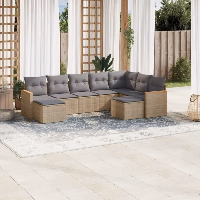 Maison Exclusive - Set Divano da Giardino 9 pz con Cuscini Beige in Polyrattan