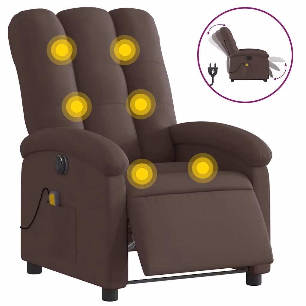 Poltrona relax reclinabile elettrica con massaggio in tessuto marrone scuro – 2