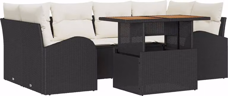 Set Divano da Giardino con archiviazione 7 pcs Nero Poly Rattan