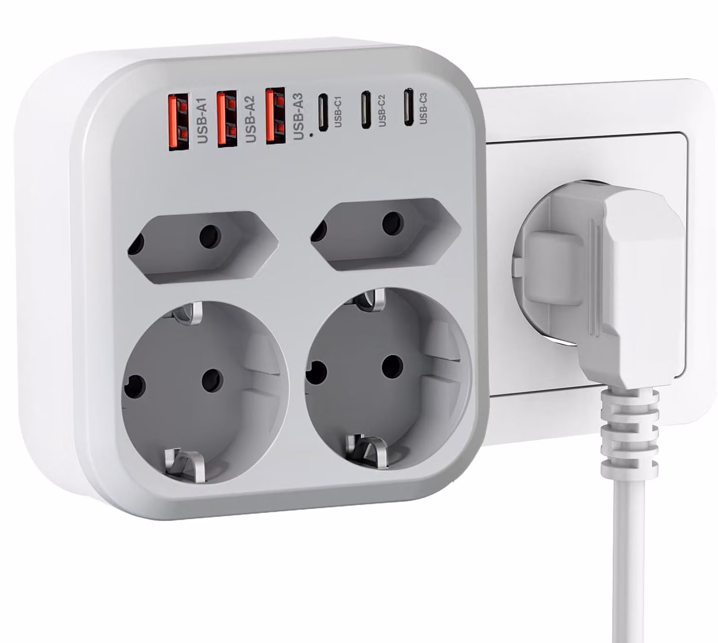 Ciabatta multipresa, 10 in 1, con 6 prese USB e 2 prese Schuko