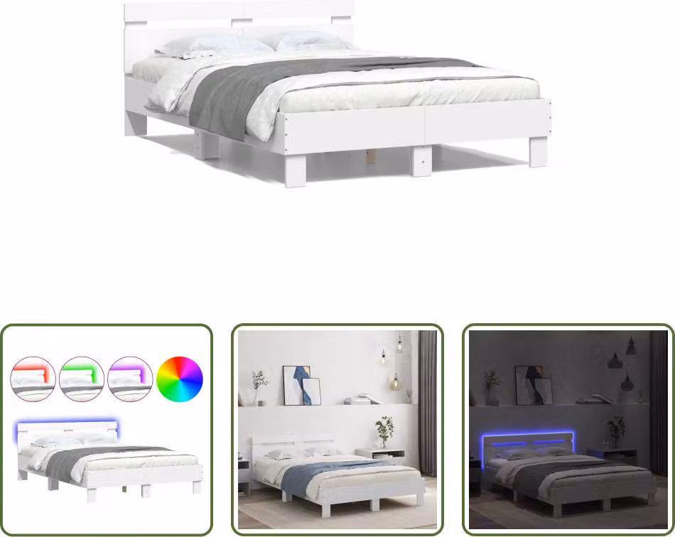 The Living Store Giroletto con testiera illuminazione LED bianco 135x190 cm