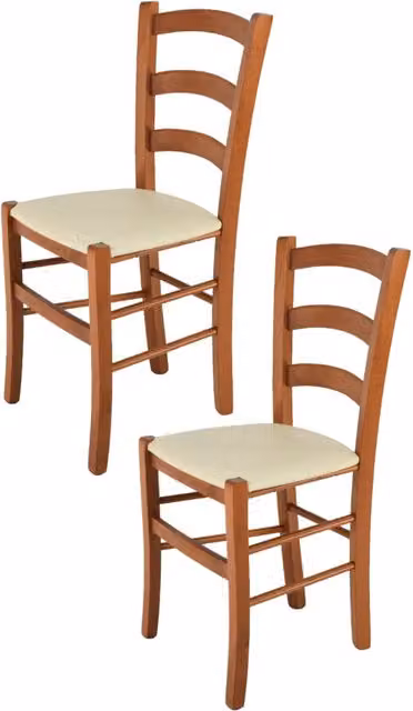Set di 2 sedie Venice Tommychairs con struttura in faggio color ciliegio e seduta in finta pelle avorio