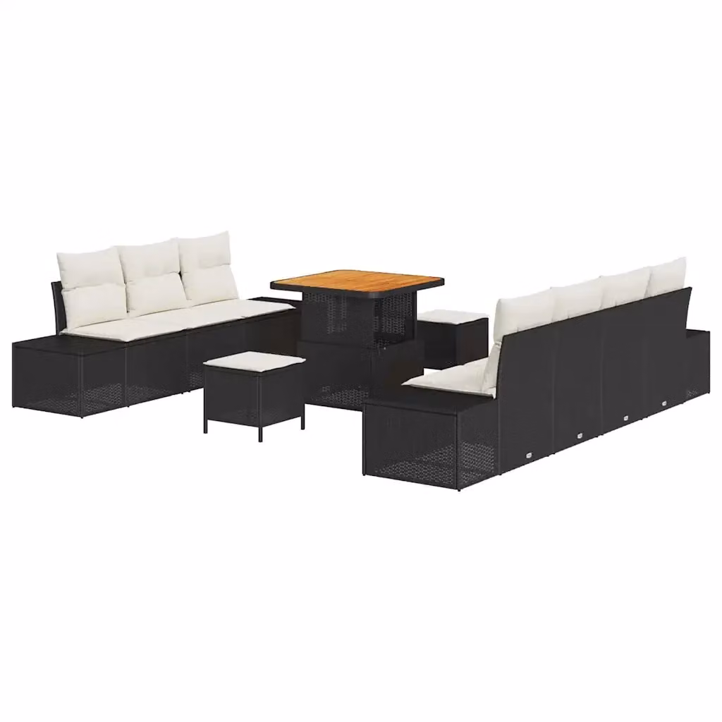 Set Divano da Giardino Moderno vidaXL in Polyrattan Nero con Cuscini e Tavolino da 10 Pezzi – 2