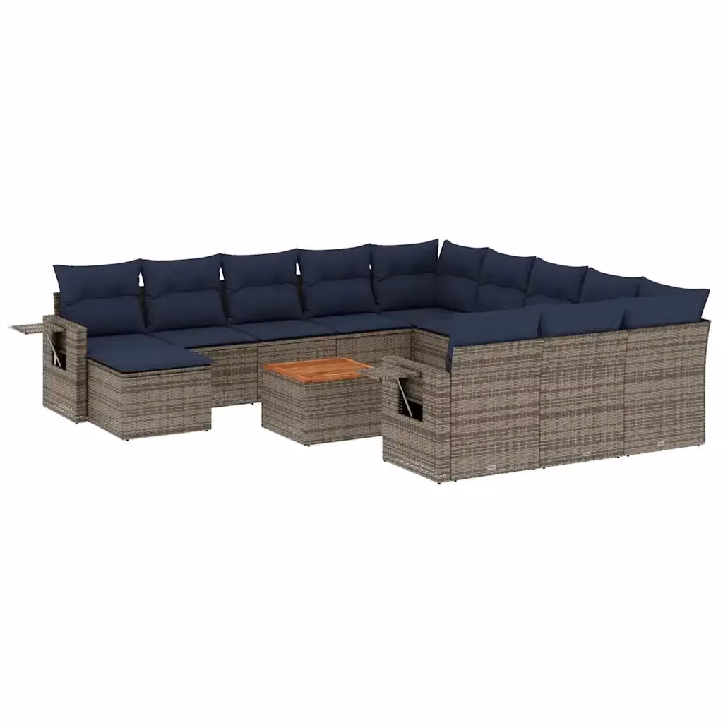 Set di divani da giardino vidaXL in polyrattan grigio con cuscini e tavolino da esterno a forma di L – 2