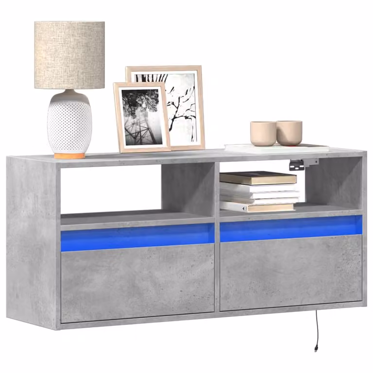 Mobile TV a parete vidaXL con luci LED integrate, Grigio Cemento, L: 100 cm, P: 31 cm, H: 45 cm